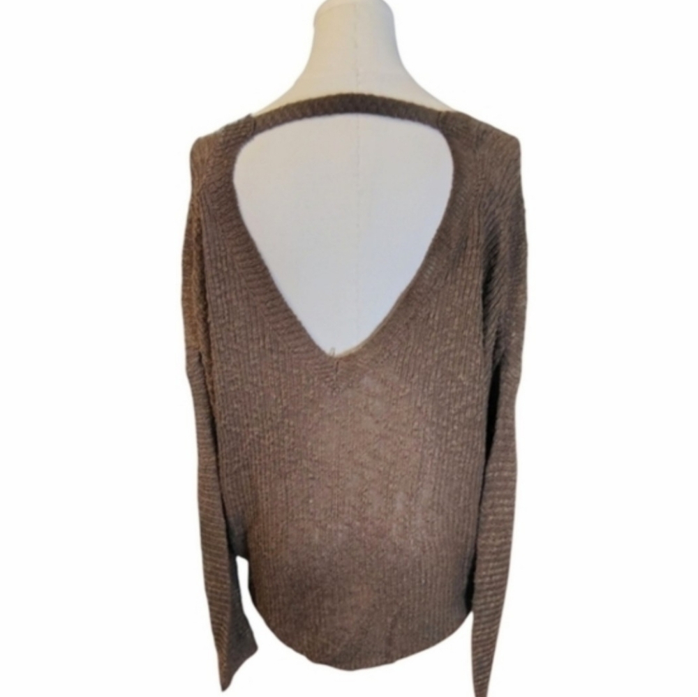 Rag Poets Backless Brown Slouchy High Low Sweater Size Medium Vintage - Picture 2 of 9